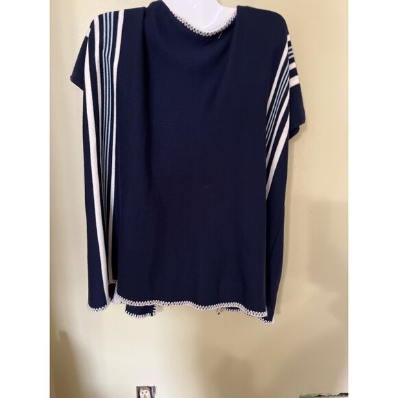Marine Layer Navy & White Striped Open Front Knit Poncho One Size Nautical Beach - Picture 7 of 10